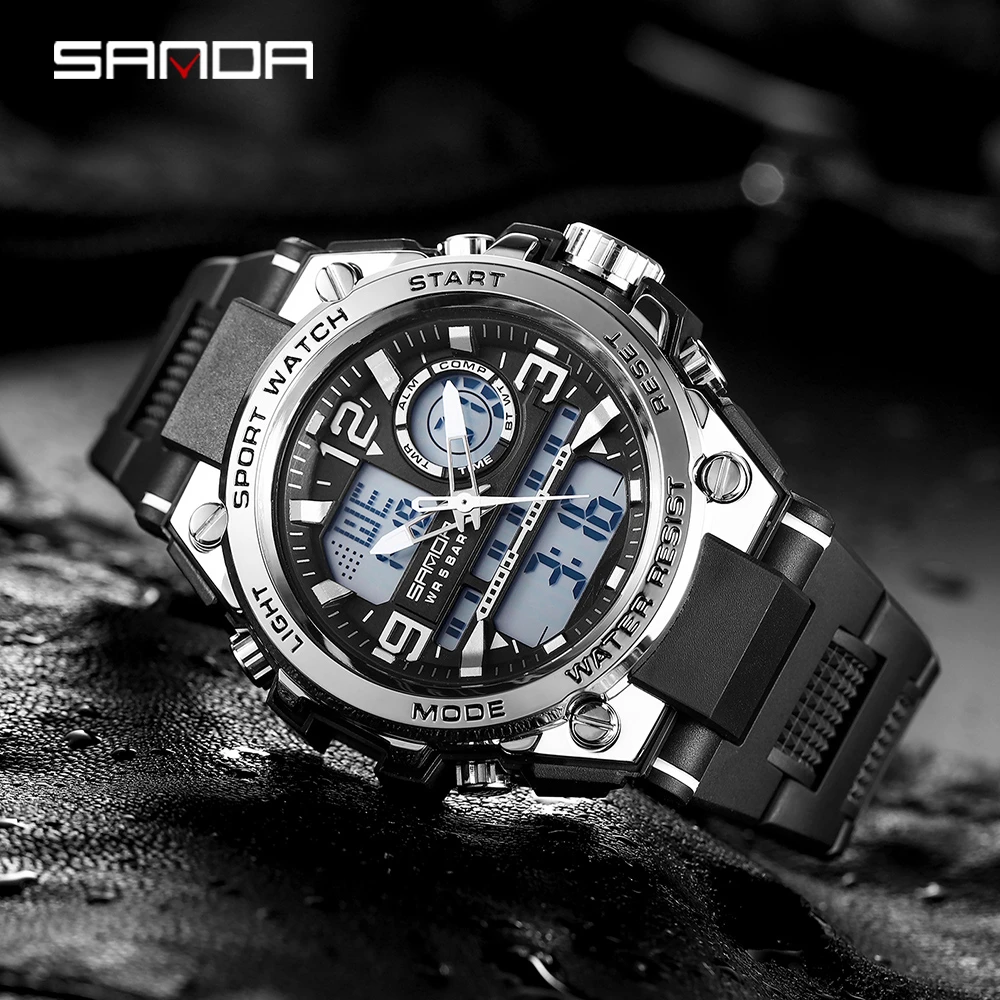 SANDA Brand New Military Watch Dual Display Men Sports Watches G Style LED Digital Military Waterproof Watches Relogio Masculino