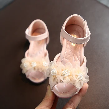 

Summer Baby Girls Sandals Toddler Infant Kids Slip On Pearl Crystal Single Princess Roman Shoes For Children Girl Flowers