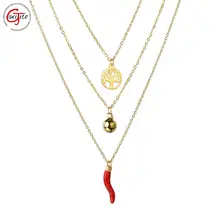 Goxijite New Multilayer Tree of Life Tiny Pendant Necklace For Women Vintage Black Chili Charm Necklace Jewlery Gift(China)