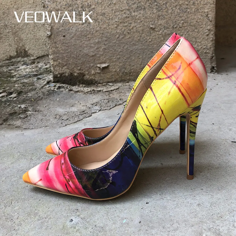 Veowalk Tropical Colorful Women Sexy Extremely High Heels Ladies