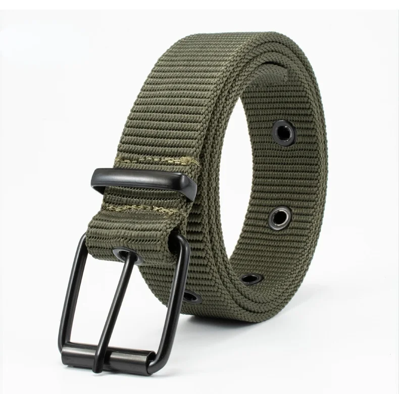 cowboy belt New Nylon Eyelet Pin Buckle Belt Man Fashion Square Buckle Iron Alloy Belts Male Jeans Sport Outdoor Waistband 2021 Brand Design mens braided leather belt