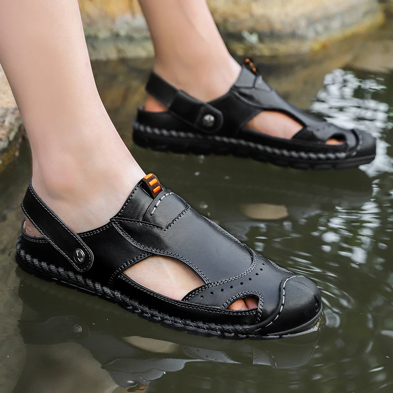Большие размеры; мужские сандалии из натуральной кожи; Новая летняя мужская обувь; пляжные сандалии для мужчин; модные брендовые уличные повседневные кроссовки
