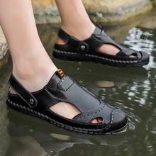 Большие размеры; мужские сандалии из натуральной кожи; Новая летняя мужская обувь; пляжные сандалии для мужчин; модные брендовые уличные повседневные кроссовки