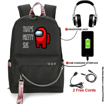 

Game Among Us High Quality USB Charge Backpack School Bags Fashion USB Charging Cartoon Bags Beautiful Students Backpack