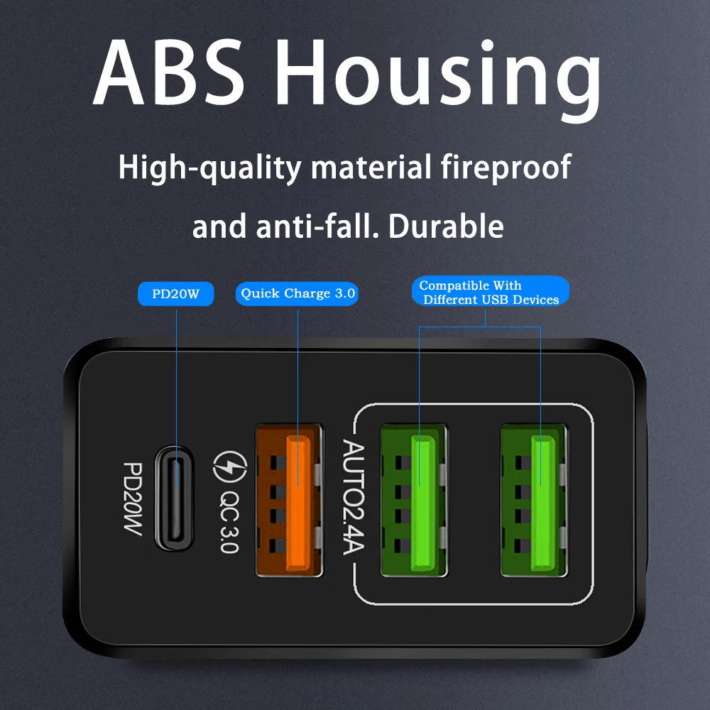 EU/US/UK штекер PD QC3.0 USB для мобильного телефона зарядное устройство адаптер быстрой