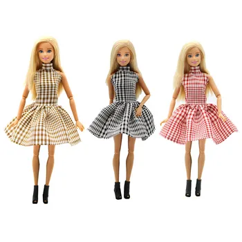 

Retro 80s Style Long Lattice Dress Doll Clothe Accessories Play House Dressing Up Kids Toys Multi Colors