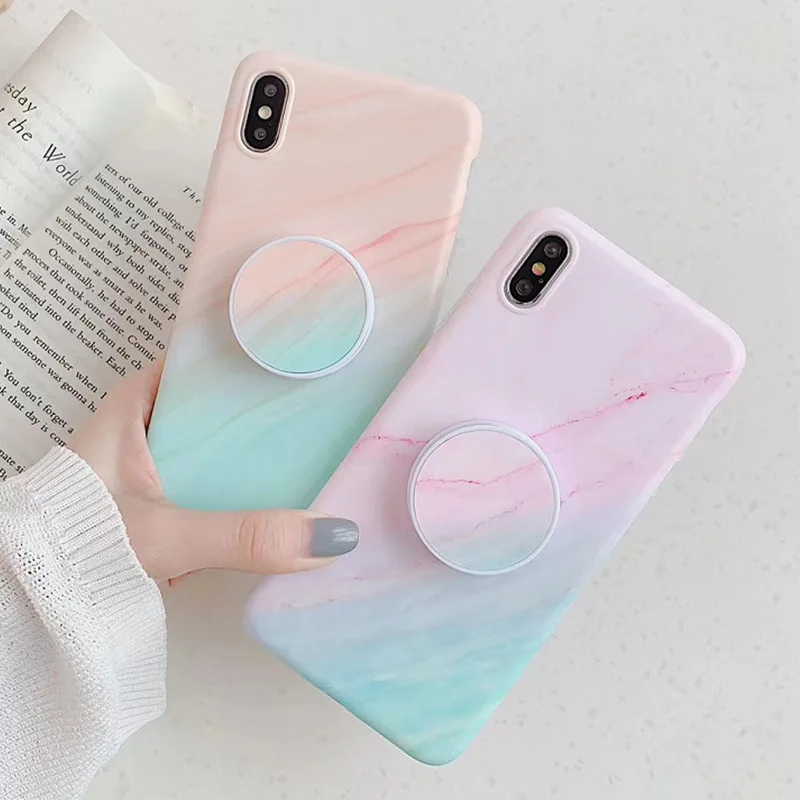 

Luxury Kickstand Folded Flexible Holder color Marble Phone Case For iPhone X XR XS Max 6 6S 7 8 Plus X Soft Back Cover