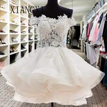 Темно-красные вечерние платья XIANGXI кружевное платье с открытыми плечами Короткие вечерние платья с кружевными аппликациями, Праздничное платье Короткое платье для возвращения домой