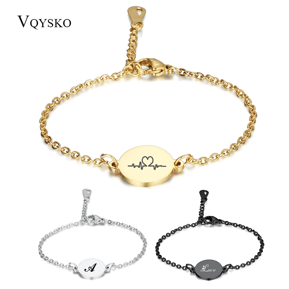 

100% Stainless Steel Round Charm Black ID Tags Charm Bracelet for Women DIY Bracelets Can Customize The Logo