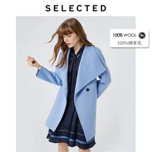 Женское Двустороннее пальто из шерсти с пряжками и отворотами | 419427554