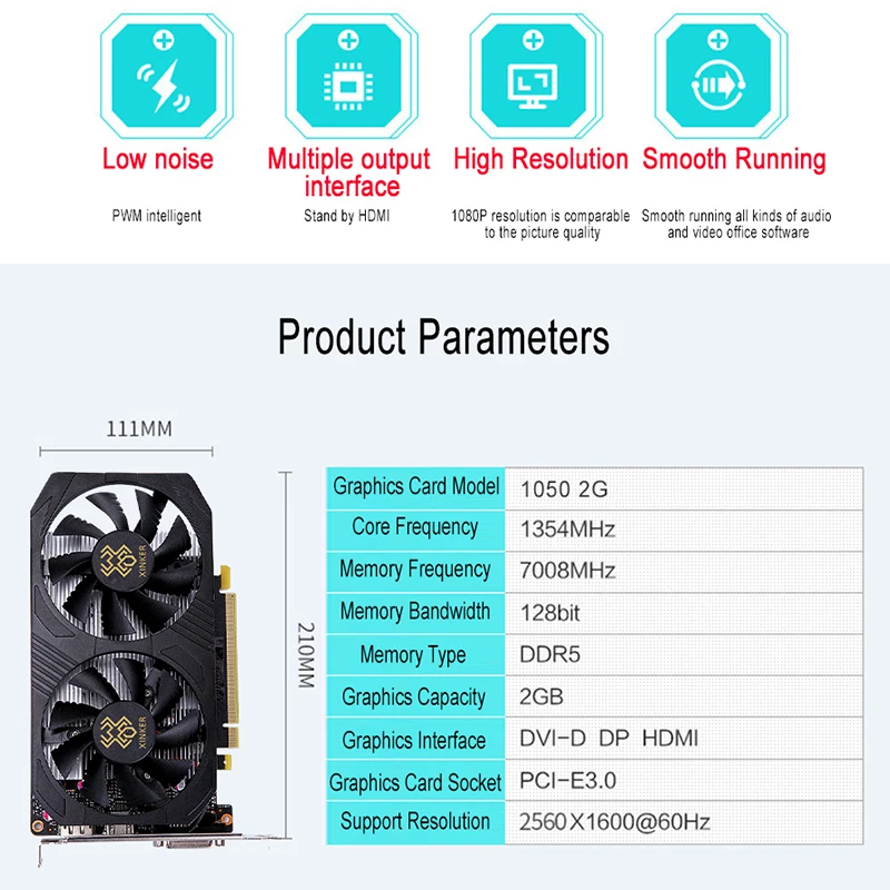  Video Card GTX1050 for NVIDIA GeForce GTX 1050 2GB GDDR5 128Bit Gaming Video Graphics Cards Desktop