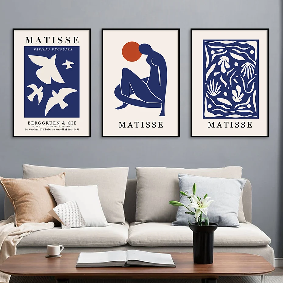 Matisse Exhibition Blue Abstract Floral Line Posters Canvas Painting Wall Art Print Picture Photo Bedroom Interior Home Decor