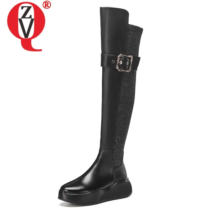 

ZVQ winter new fashion over knee boots outside high quality genuine leather round toe zipper buckle women shoes drop shipping