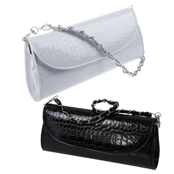 

FGGS-2 Pcs New Fashion Wallet Chain Shoulder Cross-Body Bag Women Clutches Stone Pattern Leather Women Wallet - Black & White