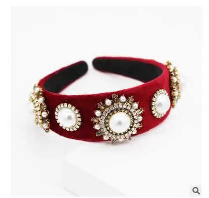 Модные жемчужные повязки в стиле барокко с бриллиантами, геометрические вечерние повязки для волос, аксессуары для волос - Цвет: Красный