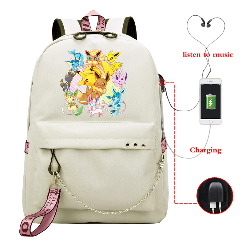 Girls Backpacks 12 Рубашка с принтом Покемон рюкзак Mochilas Harajuku USB школьные сумки для девочек Для женщин Колледж студентов ноутбук рюкзак дорожный рюкзак - Цвет: Girls Backpacks 12
