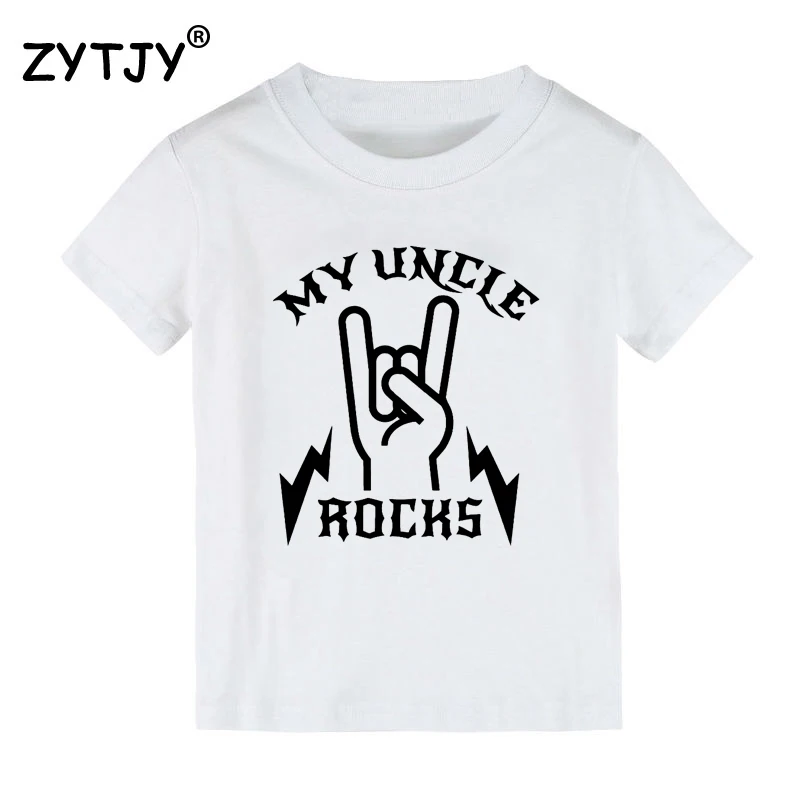 Детская футболка с принтом «My Uncle Rocks» футболка для мальчиков и девочек, детская одежда для малышей Забавные футболки Tumblr CZ-110 - Цвет: Белый