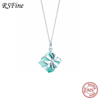 

925 sterling silver box necklace For women red blue enamel drop glue pendant clavicle famous brand Fine jewelry wholesale