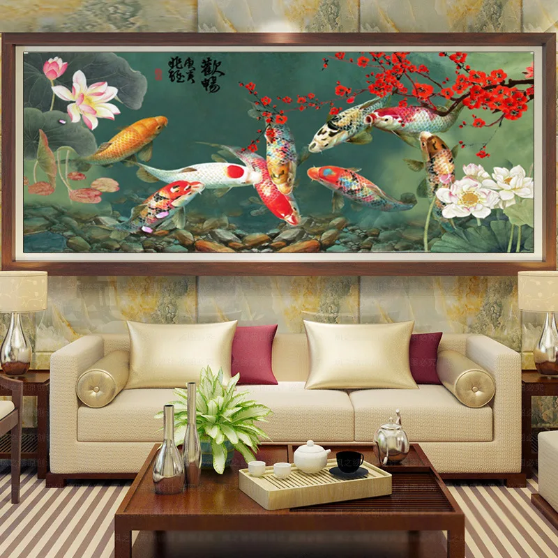 QIANZEHUI, алмазная вышивка, Круглый Алмаз Koi Kim, девять рыбок, полный горный хрусталь 5D алмазная картина, вышивка крестиком, рукоделие