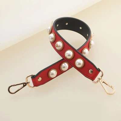 Red Pearl Короткая сумка из искусственной кожи с заклепками и жемчугом; модная цветная сумка с цветочным узором; аксессуары; кожаная широкая сумка на плечо с украшением в виде пчелиного цветка и жемчуга - Цвет: Red Pearl