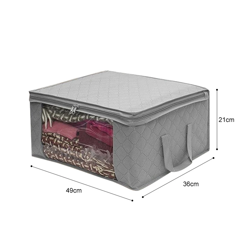 Dozzlor нетканый ящик для хранения складной держатель сумка для хранения с прозрачным окошком, на молнии Одежда Органайзер с ручками 49x36x21 см - Цвет: Gray