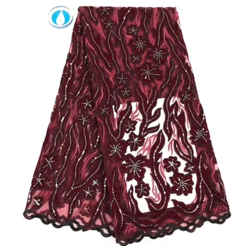 

Graceful party lace French net lace fabric nice African tulle lace cloth with velvet PAN120(5yards/lot)