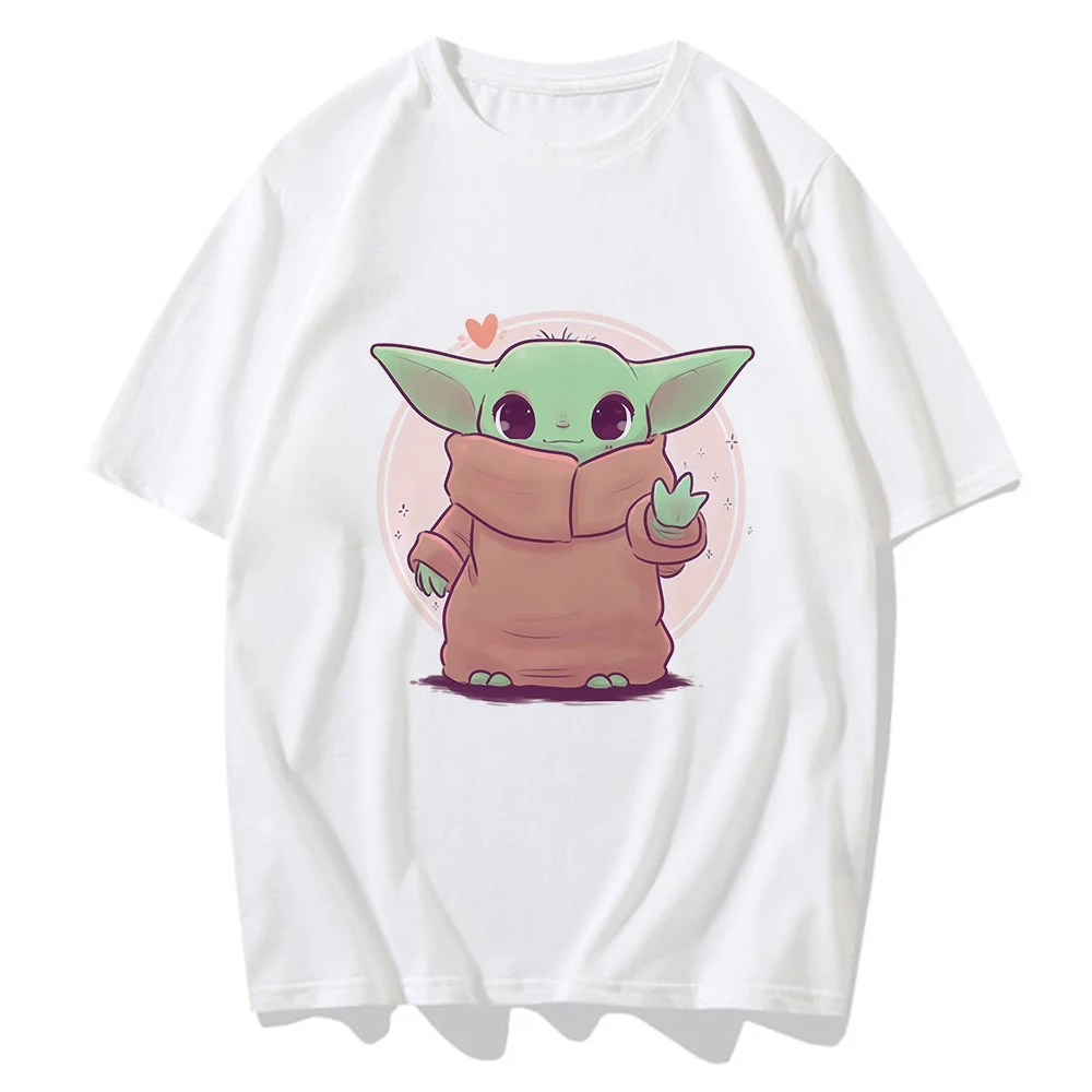 Camisetas con gráficos del mandaloriano para mujer, playeras con estampado bonito de Baby Yoda para mujer, blusas blancas, camiseta informal Unisex