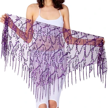 

Women Sequin Tassel Sexy Wrap Irregular Skirt Belly Dance Hip Triangle Scarf M7DD