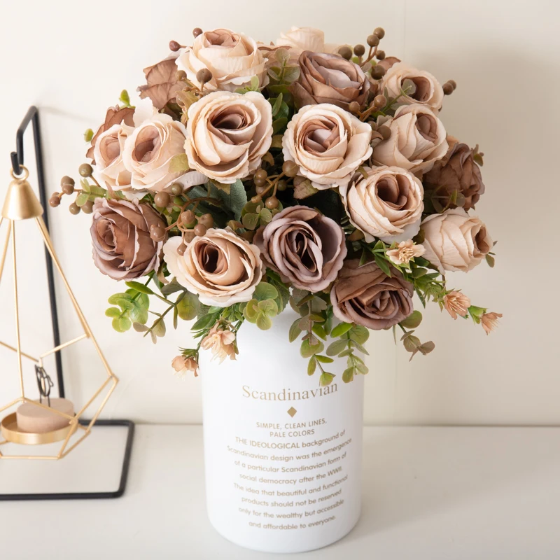 Bouquet di fiori di ramo lungo 43cm bellissime rose di seta bianca fiori  artificiali decorazioni per la tavola di nozze per la casa organizzare fiori  finti - AliExpress