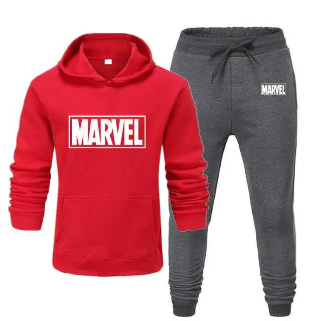 Спортивный Костюм Marvel с принтом «Человек-паук», Мужские Термо спортивные комплекты, хлопковая толстовка с капюшоном+ штаны, спортивный костюм, повседневные толстовки, спортивный костюм - Цвет: red dark gray