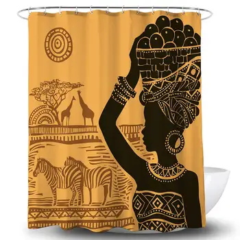 

African Shower Curtains Polyester, American Woman Girl Print Fabric Waterproof Shower Curtain for Traditional Bathroom Set, 72 x