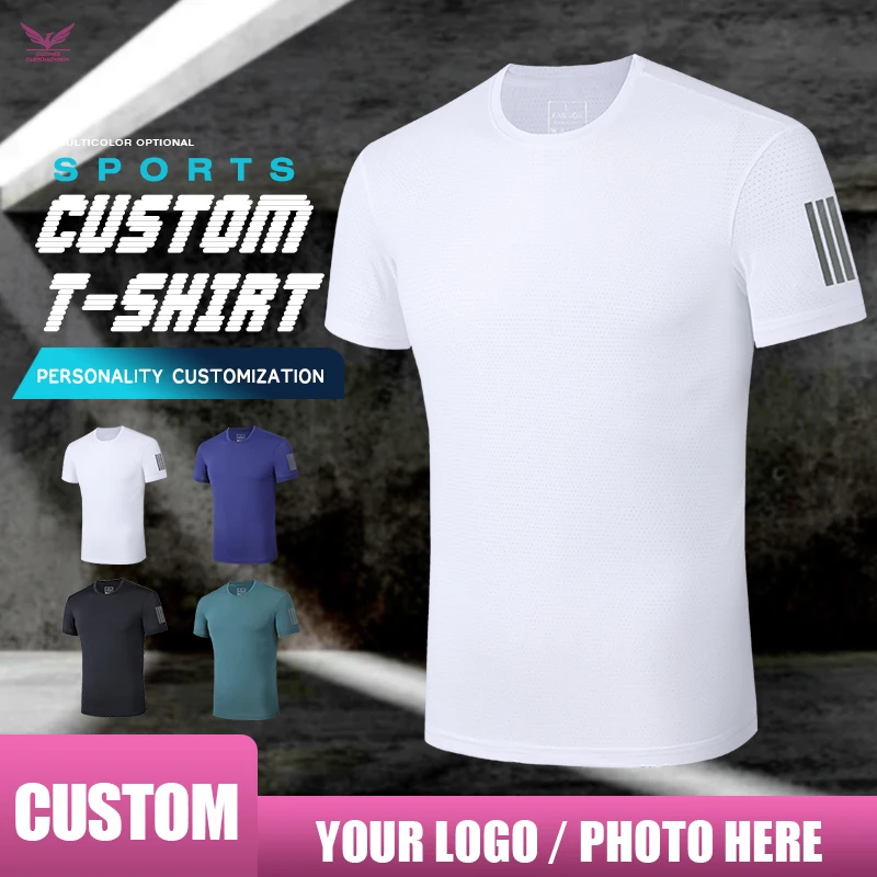 

Custom Logo Sport T-Shirt print photo Quick-Drying Fitness T-Shirt Breathable Running T-Shirt print Logo