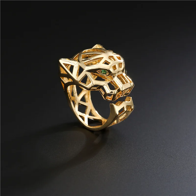 Trendy Hollow Leopard Animal Finger Ring Green Eyes Panther Heads Index for Men Women Party Jewelry | Украшения и аксессуары