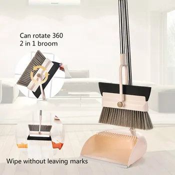 

2Pcs/set Broom Dustpan Dust Brush Cleaner 2-In-1 Household Sweeping Tool Foldable Rotatable Dustpan Dust-free Broom Wiper Set