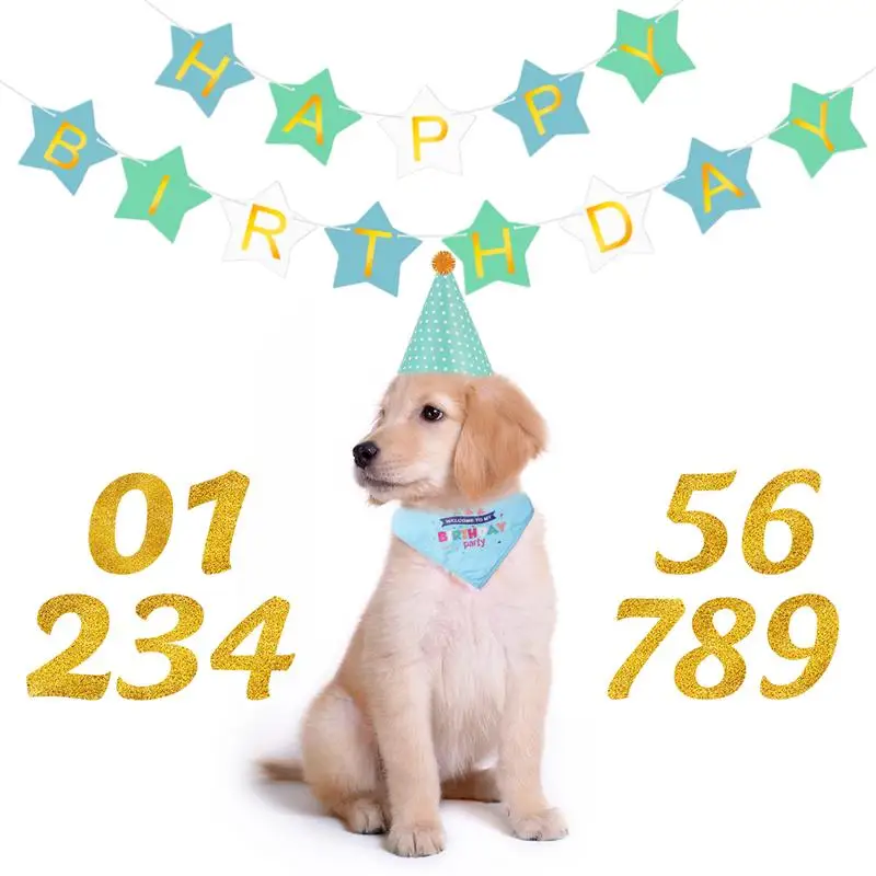 

Pet Dog Birthday Party Decoration Puppy Bibs Pet Triangle Scarfs Hat Happy Birthday Hanging Banner Dog Birthday Party Gift