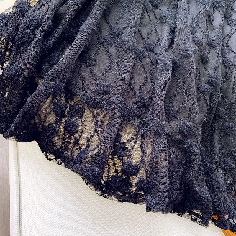 Объемная ажурная кружевная юбка, Женская юбка трапециевидной формы, длинная большая юбка-свинг для взрослых, Сказочная эластичная юбка с высокой талией, открытая осенняя и зимняя юбка