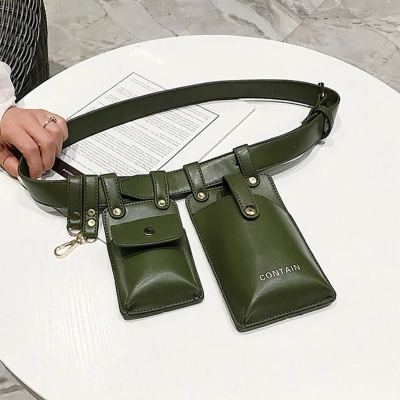 Женский Бренд Pauch поясная сумка модный кожаный ремень сумка почек высокой емкости водонепроницаемый мульти-карманный поясной пакет бедра банановые сумки - Цвет: Green Waist pack