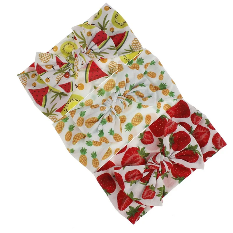 

2020 Children's Hair Accessories DIY Hand Printed Fruit Flower Headband Nylon Fabric Baby Hair Band Girls Plaid Floral Strip