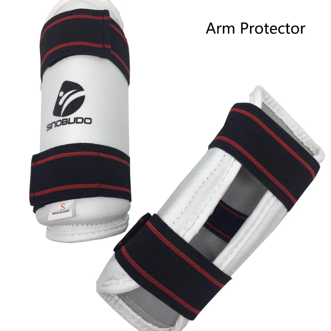 SINOBUDO Protetor de Braço para Adultos e Crianças, PU Branco, Equipamento de Taekwondo para Artes Marciais, Guarda, Kick Boxing, Sanda, Karatê
