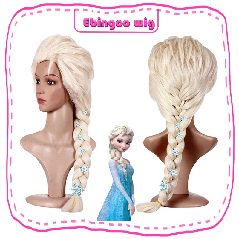 Ebingoo 6 Snowflake Hairpins+Hair Cap+ Platinum Blonde Braids Elsa Princess Synthetic Cosplay Wigs for Adults Halloween Costume