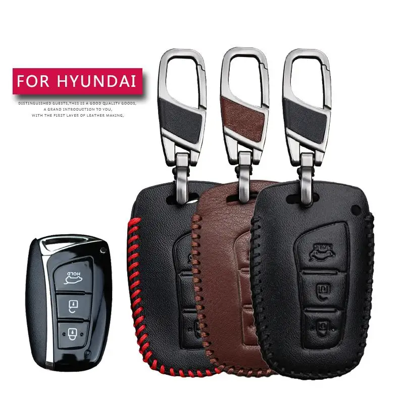 Кожаный чехол для автомобильных ключей Hyundai IX45 Tucson Santa Fe Solaris IX35 I30 IX25|car key case cover|auto