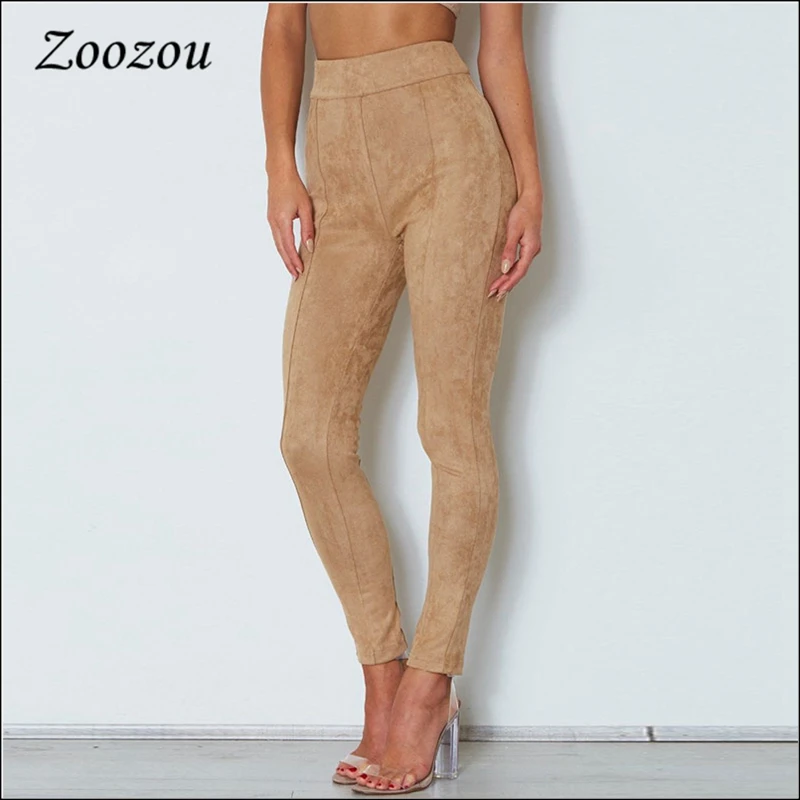 Trousers Female Legging Suede-Pants Skinny High-Waist Women Casual Custom Back-Zipper