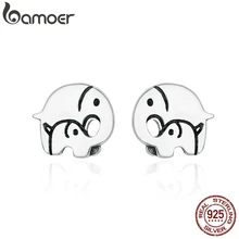 BAMOER дизайн 925 пробы Серебряный слон мать Семья любовь серьги гвоздики для женщин Стерлинговое серебро ювелирные изделия подарок SCE182