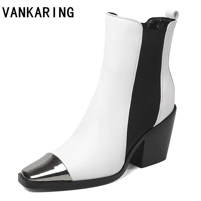

western ankle women microfiber leather booties chunky high heels shoe female cowboy shoes ladies metal pointed toe shoes winter