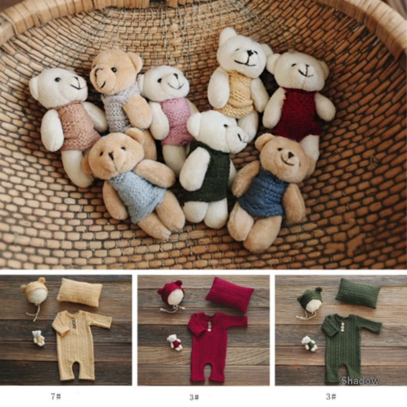 Newborn Photography Props Baby Photo Jumpsuits Mini Bear Infantil Photo Shoot Accessories Hat And Pillow Whole Set Sweet Props