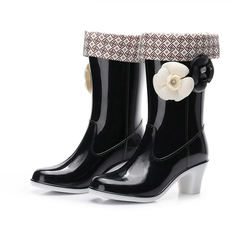 Chanel Black Rubber Camelia Rain Boots Size 36 Chanel
