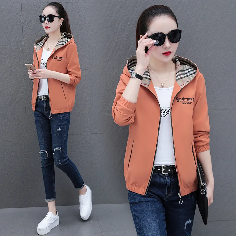 

Female coat big yards of the fall in the autumn of 2021 ms short jacket in the spring and autumn outfit thin hooded jacket