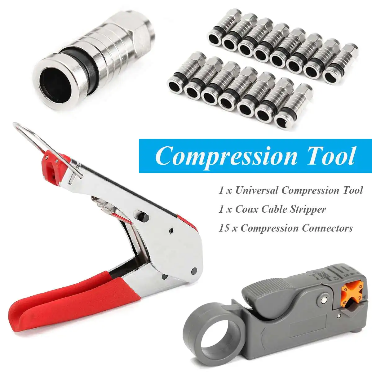 

NEW Manual Crimping Tool Set Kit For F-Type Connector RG59 RG6 Coax Cable Crimper With Compression Connectors