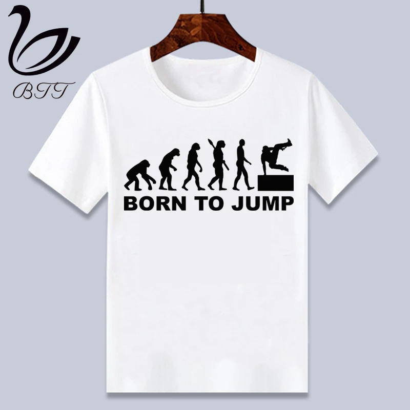 Детская футболка для маленьких мальчиков с надписью «Evolution Of Parkour Born To Jump» модная футболка с короткими рукавами и рисунком повседневные футболки