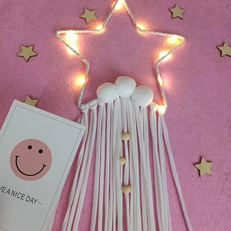 Decoration 5 Star Shape Beads Pendant Ornament Wall Hanging Dream Catcher Nordic DIY Home Props with LED Lamp Tassels